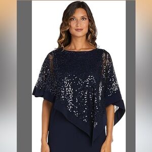 Elegant Navy Sequin Cape Top